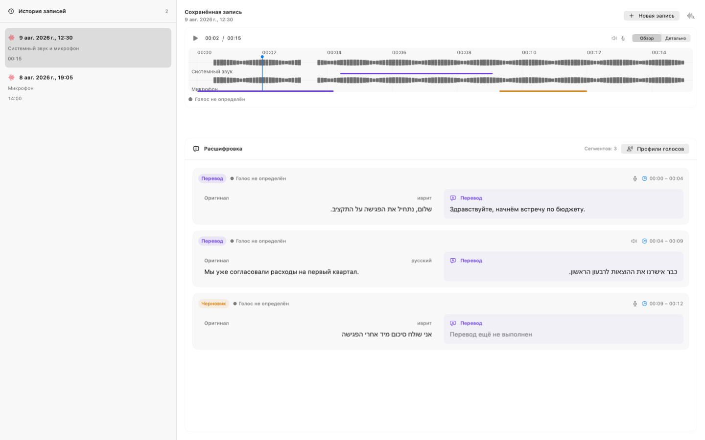 Original and translation with playback inside the histogram